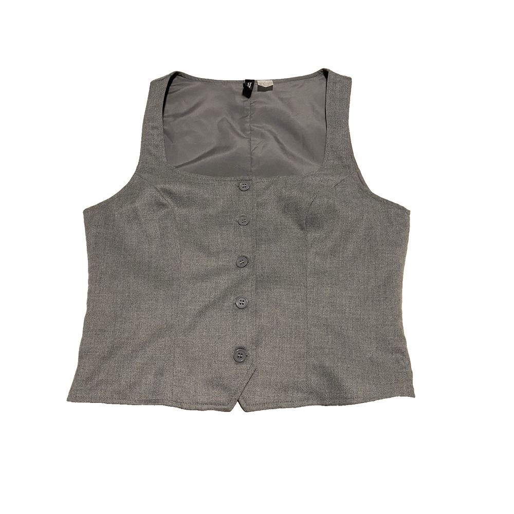 H&M Womens Cropped Vest Size Small Grey Button Up Academia Office Preppy Teacher